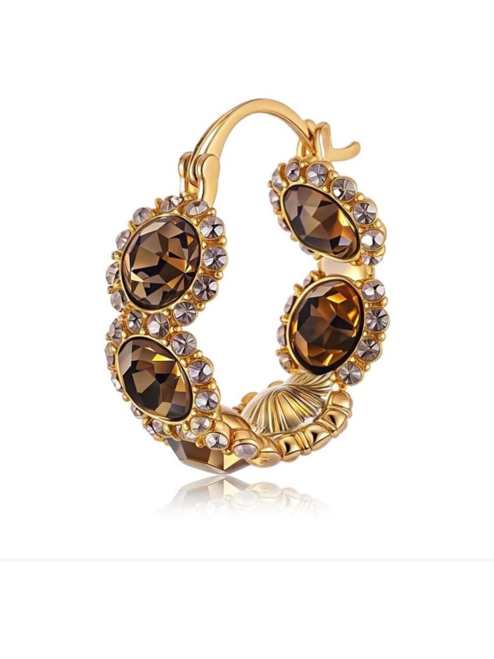 18K Gold Plated Hoop Earrings with Cubic Zirconia & Sterling Silver Post